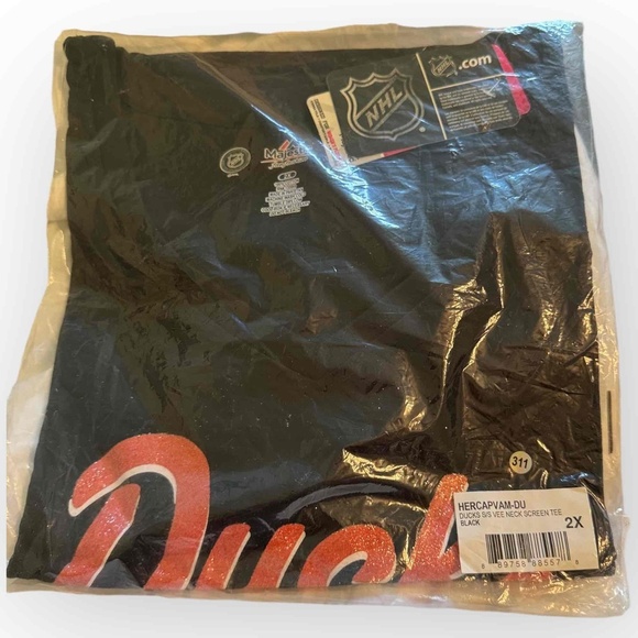 NHL Tops - Mighty Ducks of Anaheim Women’s V-Neck T-Shirt, Official NHL Merchandise 311/2X